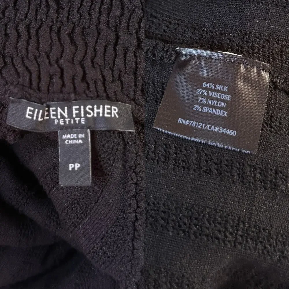 Eileen Fisher Petite Silk Blend Open Front Crinkle Jacket in Black size PP (2/4)